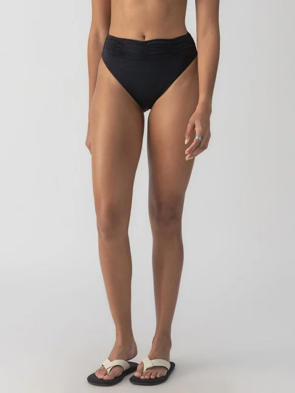 Beach Goddess Excess Shirr Waist Bikini Bottom Black