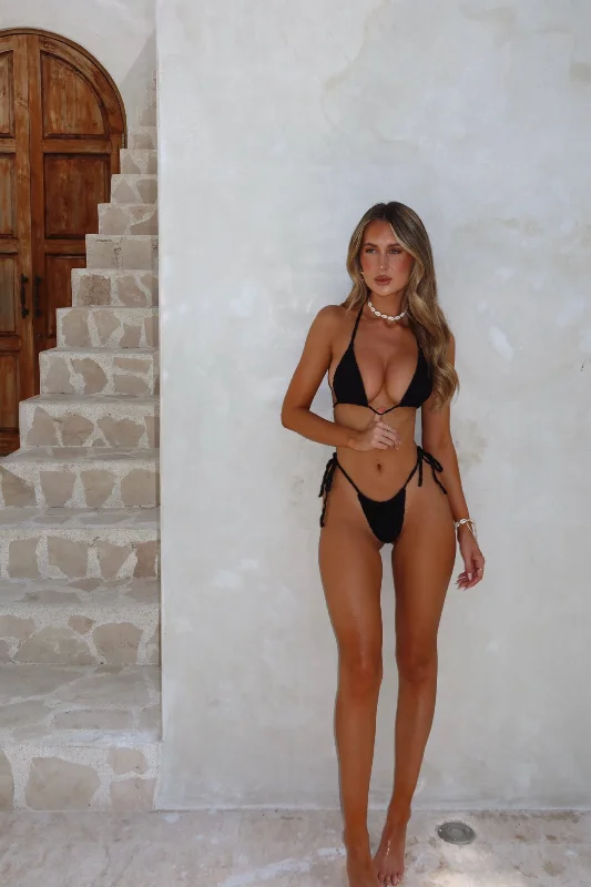 High waisted cheeky bikini sets on special offer with a cut - out back and a bow detail for a flattering silhouettePALOMA BIKINI TOP BLACK TOWELLING High waisted cheeky bikini sets on special offer with a cut - out back and a bow detail for a flattering silhouettePALOMA BIKINI TOP BLACK TOWELLING