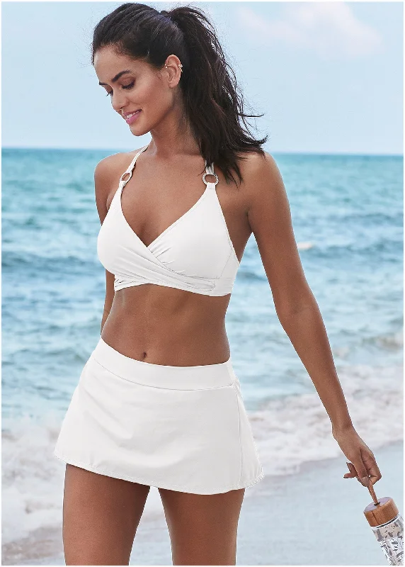 High waisted bikini bottoms with a wide waistband on special offerAruba Swim Skirt - Pearl White High waisted bikini bottoms with a wide waistband on special offerAruba Swim Skirt - Pearl White