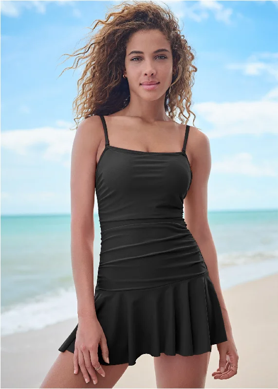 Printed bikini bottoms on sale with a glitter - effect pattern for a glamorous beach styleSkirted Bandeau Swim Dress - Black Beauty Printed bikini bottoms on sale with a glitter - effect pattern for a glamorous beach styleSkirted Bandeau Swim Dress - Black Beauty