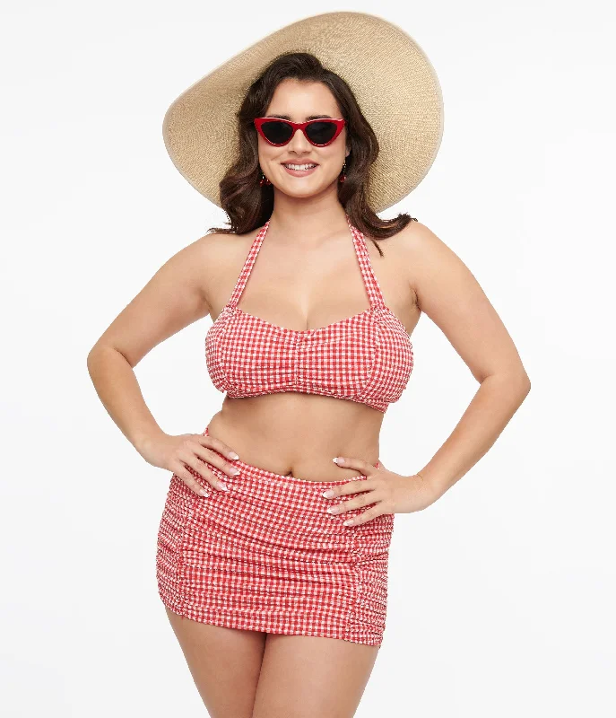 Ruffled one - piece swimsuits on special offer for a flirty and fun beach appearanceCollectif 1950s Red & White Gingham Swim Skirt Ruffled one - piece swimsuits on special offer for a flirty and fun beach appearanceCollectif 1950s Red & White Gingham Swim Skirt