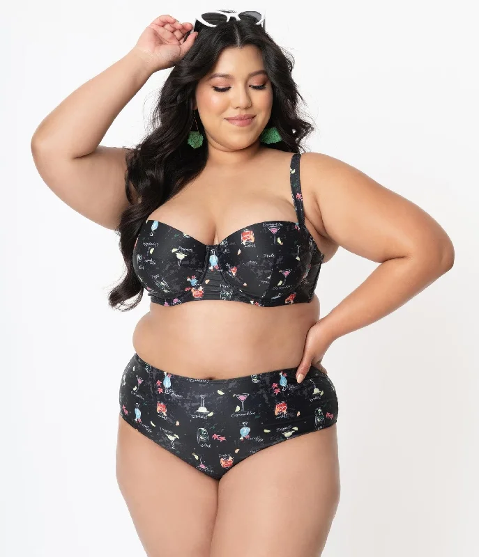 Sports - inspired swimsuits on discount with a zip - up front for easy wearCollectif Plus Size Black & Cocktail Menu Print Swim Bottom Sports - inspired swimsuits on discount with a zip - up front for easy wearCollectif Plus Size Black & Cocktail Menu Print Swim Bottom
