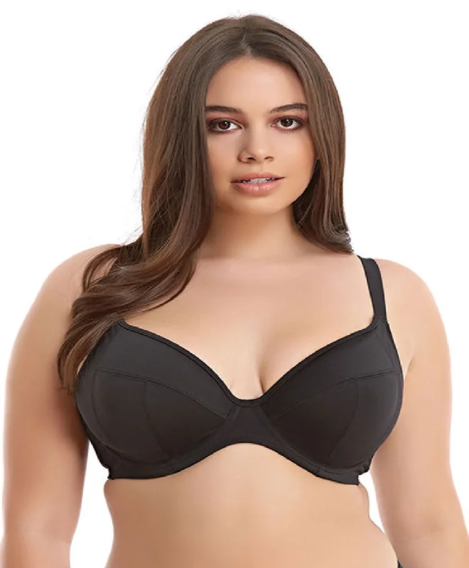 Pleated one - piece swimsuits on promotion for a more formal and elegant beach lookElomi Essentials Underwire Plunge Bikini Top in Black Pleated one - piece swimsuits on promotion for a more formal and elegant beach lookElomi Essentials Underwire Plunge Bikini Top in Black