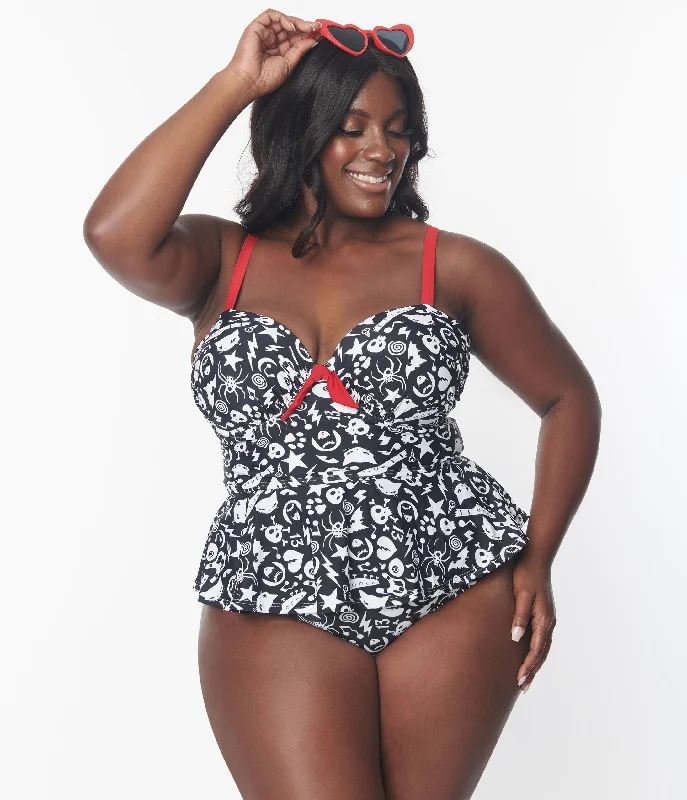 Printed bikini sets with geometric patterns at a promotional priceEmily The Strange x Unique Vintage Plus Size Black & White Daphne Pant Printed bikini sets with geometric patterns at a promotional priceEmily The Strange x Unique Vintage Plus Size Black & White Daphne Pant