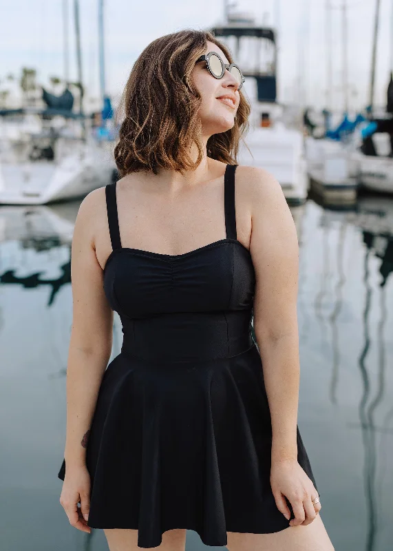 High waisted bikini bottoms with a scalloped edge on special offer(underwire) emma swim dress in ebony High waisted bikini bottoms with a scalloped edge on special offer(underwire) emma swim dress in ebony