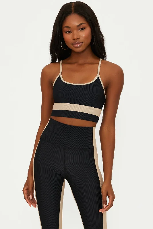 Adjustable cross - back bikini tops on sale for a more secure fitEva Top Black Tan Colorblock