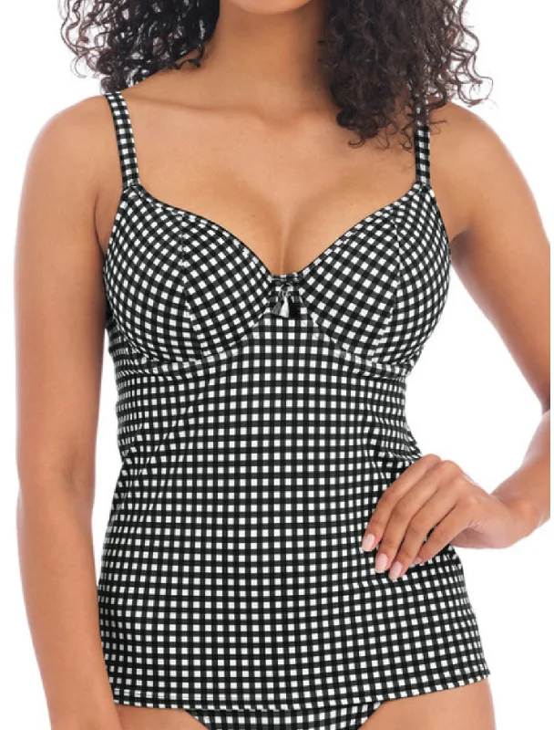 Ruffled bikini tops clearance for a flirty and feminine beach styleFreya Check In Underwire Plunge Tankini Top, Black / White | Check In Freya Tankini Tops | Check Tankini Top Ruffled bikini tops clearance for a flirty and feminine beach styleFreya Check In Underwire Plunge Tankini Top, Black / White | Check In Freya Tankini Tops | Check Tankini Top