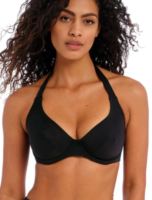 Longline bikini tops on special offer for a more structured and supportive fitFreya Jewel Cove Underwire High Apex Bikini Top With J Hook, Black Plain | Plain Black Bikini | Black Plunge Swimwear Longline bikini tops on special offer for a more structured and supportive fitFreya Jewel Cove Underwire High Apex Bikini Top With J Hook, Black Plain | Plain Black Bikini | Black Plunge Swimwear