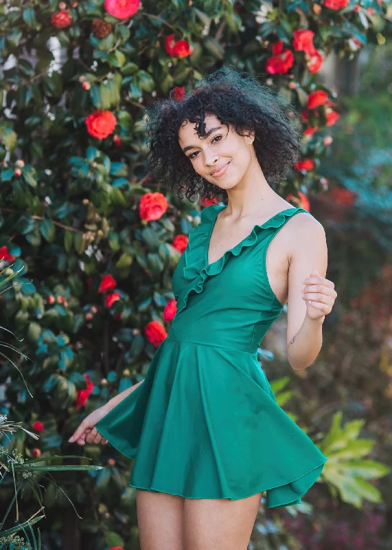 Adjustable spaghetti strap one - piece swimsuits on salegrace swim dress in emerald