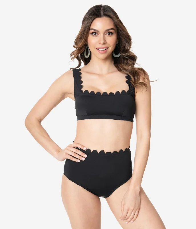 Adjustable halter bikini tops on special offer for a customizable fitKingdom & State 1970s Black Scalloped Swim Bottoms Adjustable halter bikini tops on special offer for a customizable fitKingdom & State 1970s Black Scalloped Swim Bottoms