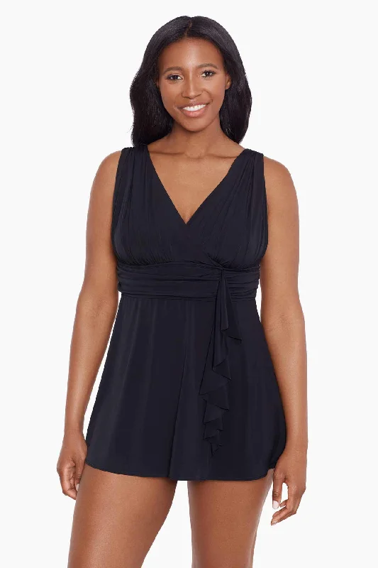 Bikini bottoms with a ruched back on discount for a more flattering fitRuffle Goddess Long Torso Swim Dress Night Gala Bikini bottoms with a ruched back on discount for a more flattering fitRuffle Goddess Long Torso Swim Dress Night Gala