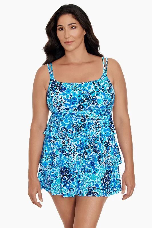 Monokini - style swimsuits on discount with a unique cut and a high - neck for a sophisticated lookTriple Tier Long Torso Swim Dress Fanciful