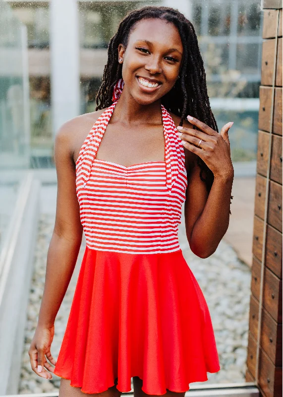 Neon - colored one - piece swimsuits on sale for a bold and eye - catching beach lookmarie in red/white stripe Neon - colored one - piece swimsuits on sale for a bold and eye - catching beach lookmarie in red/white stripe