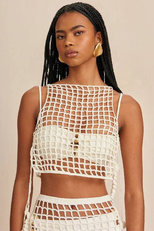 Metallic - trimmed bikini tops on sale for a touch of luxuryMOCHNI CROCHET COVERUP - OFF WHITE Metallic - trimmed bikini tops on sale for a touch of luxuryMOCHNI CROCHET COVERUP - OFF WHITE