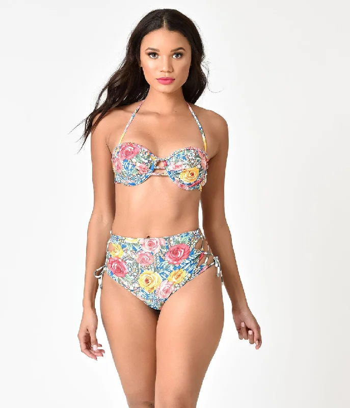 Bikini sets with a drawstring waist on promotion for a customizable fitMulticolor Roses Mosaic & Green Stripe Reversible Swim Bottoms Bikini sets with a drawstring waist on promotion for a customizable fitMulticolor Roses Mosaic & Green Stripe Reversible Swim Bottoms