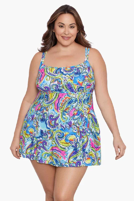 Adjustable side - tie one - piece swimsuits on sale for a perfect fitPlus Size Empire Princess Seam Swim Dress Paisley Seas Adjustable side - tie one - piece swimsuits on sale for a perfect fitPlus Size Empire Princess Seam Swim Dress Paisley Seas