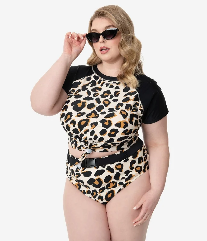 Bikini sets with a cut - out midriff on sale for a sexy and modern stylePlus Size Leopard Print Belted Swim Bottom Bikini sets with a cut - out midriff on sale for a sexy and modern stylePlus Size Leopard Print Belted Swim Bottom