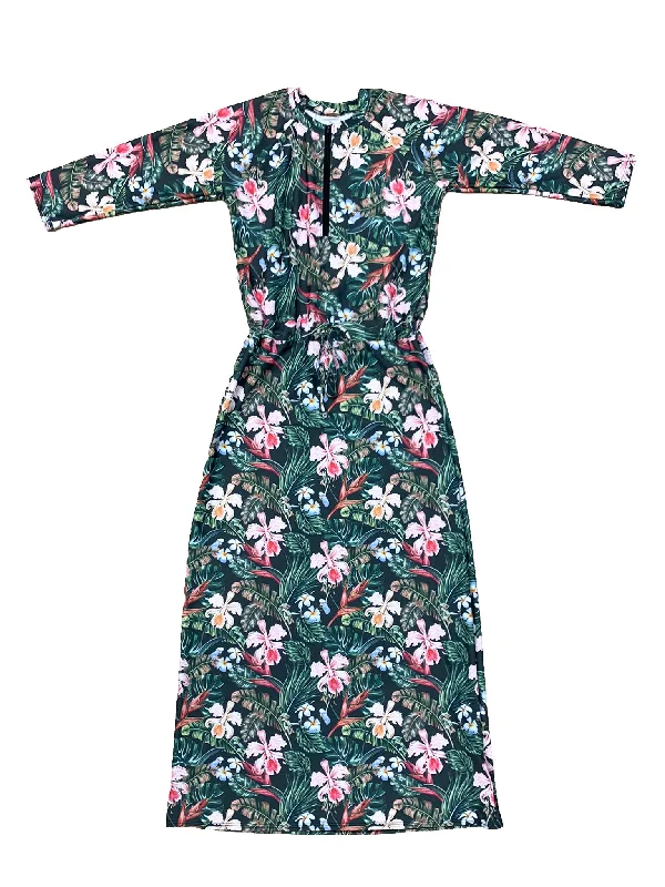 Ruffled bikini bottoms with a bow detail on sale for a more feminine touchHawaiian Half Zip Maxi Drawstring Swim Dress Ruffled bikini bottoms with a bow detail on sale for a more feminine touchHawaiian Half Zip Maxi Drawstring Swim Dress