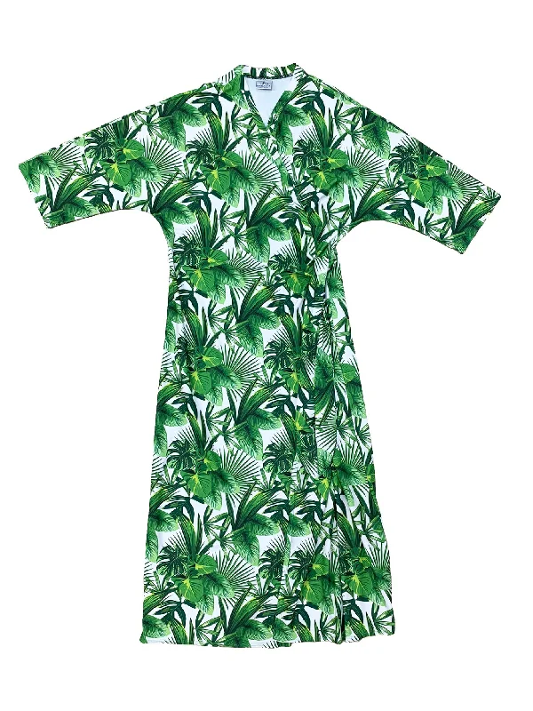 Tie - dye one - piece swimsuits on sale in a multi - colored design for a vibrant beach lookGreen Leaves Maxi Wrap Swim Dress Tie - dye one - piece swimsuits on sale in a multi - colored design for a vibrant beach lookGreen Leaves Maxi Wrap Swim Dress