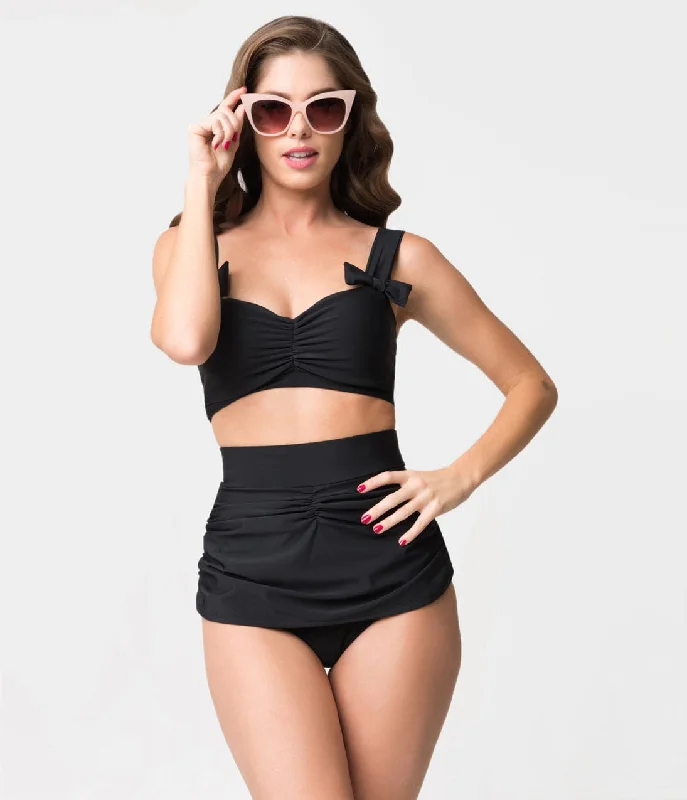 Animal print bikini bottoms on sale in cheetah or tiger patterns for a wild lookRetro Style Black Gathered High Waist Skirted Swim Bottoms Animal print bikini bottoms on sale in cheetah or tiger patterns for a wild lookRetro Style Black Gathered High Waist Skirted Swim Bottoms