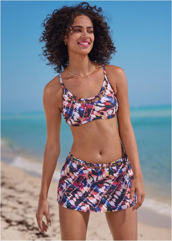 Printed bikini sets with a geometric - abstract pattern on promotion for a contemporary beach styleRing Trim Swim Skirt - Island Escape Printed bikini sets with a geometric - abstract pattern on promotion for a contemporary beach styleRing Trim Swim Skirt - Island Escape