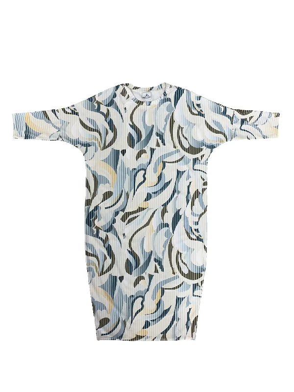 Bandeau one - piece swimsuits on sale with a ruffled trim for a feminine touchBlue Abstract Flow Swim Dress Bandeau one - piece swimsuits on sale with a ruffled trim for a feminine touchBlue Abstract Flow Swim Dress