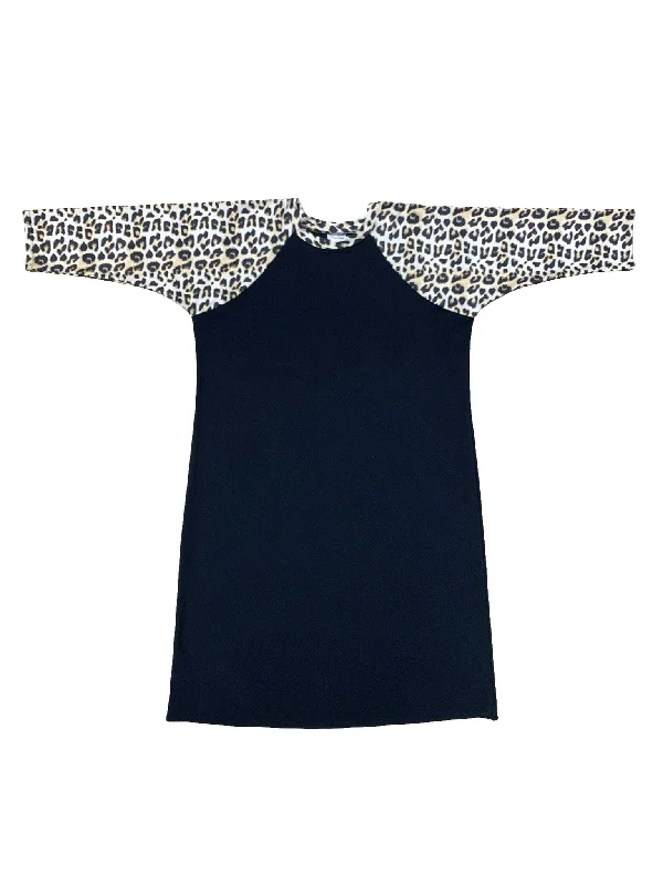 High cut one - piece swimsuits on sale with a plunging neckline for a bold lookBlack Leopard Print Sleeve Swim Dress High cut one - piece swimsuits on sale with a plunging neckline for a bold lookBlack Leopard Print Sleeve Swim Dress