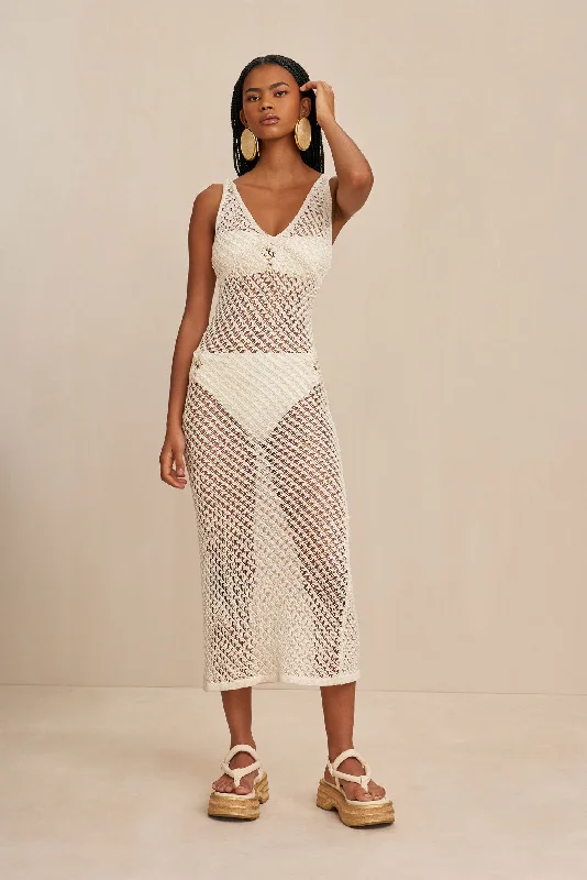 Lace bikini sets on promotion in a delicate white or black for an elegant beach styleSULIVAN KNIT COVERUP - OFF WHITE Lace bikini sets on promotion in a delicate white or black for an elegant beach styleSULIVAN KNIT COVERUP - OFF WHITE