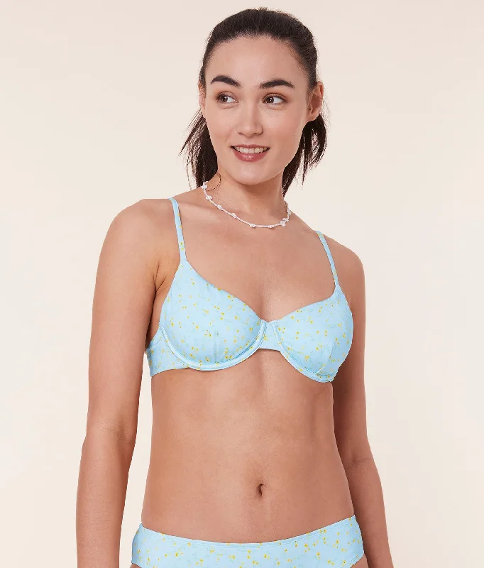 Bra - style bikini tops on sale with a push - up and a side - tie for enhanced cleavage and a customizable fitThe Bermuda Bikini Top - Satin - Powder Ditsy Bloom Bra - style bikini tops on sale with a push - up and a side - tie for enhanced cleavage and a customizable fitThe Bermuda Bikini Top - Satin - Powder Ditsy Bloom