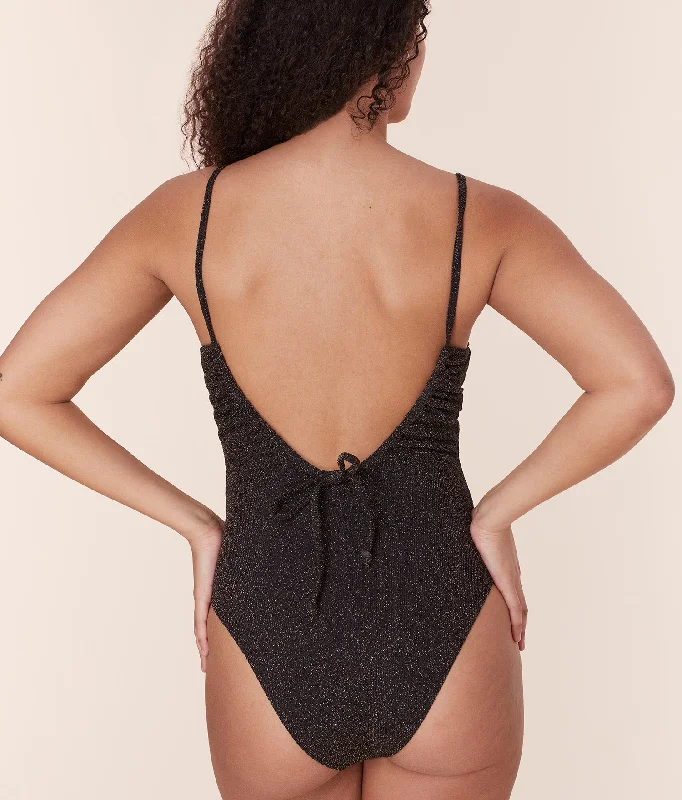 Printed bikini sets on promotion with a retro - polka dot pattern for a nostalgic beach styleThe Liku One Piece - Lurex Rib - Black - Long Torso Printed bikini sets on promotion with a retro - polka dot pattern for a nostalgic beach styleThe Liku One Piece - Lurex Rib - Black - Long Torso
