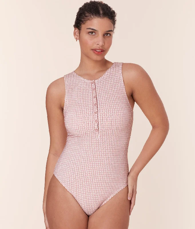 Sheer - paneled bikini sets on promotion for a touch of allure and a trendy lookThe Malibu One Piece - Houndstooth - Koi - Long Torso Sheer - paneled bikini sets on promotion for a touch of allure and a trendy lookThe Malibu One Piece - Houndstooth - Koi - Long Torso