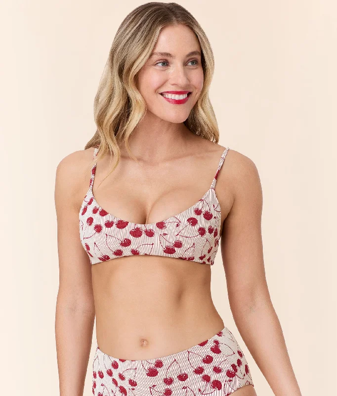 Bikini sets on sale with a fringe - trimmed top, bottoms, and a tie - side closure for a fun and playful beach styleThe Molokai Bikini Top - Cherry Jacquard - Cherries Bikini sets on sale with a fringe - trimmed top, bottoms, and a tie - side closure for a fun and playful beach styleThe Molokai Bikini Top - Cherry Jacquard - Cherries