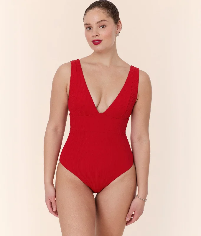 Printed sheer bikini sets on sale for a daring and sexy beach appearance with a lining for modestyThe Mykonos One Piece - Eco Ribbed - Cherry Red - Classic Printed sheer bikini sets on sale for a daring and sexy beach appearance with a lining for modestyThe Mykonos One Piece - Eco Ribbed - Cherry Red - Classic
