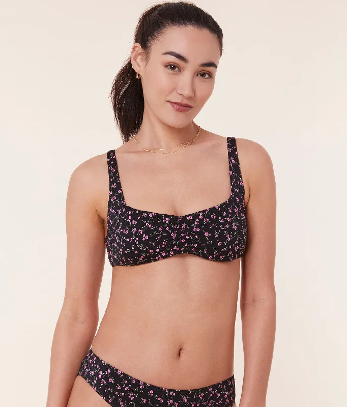 Tube bikini sets on discount that stay in place during activities and have a ruffled trim for a feminine touchThe Nadi Top - Satin - Black Ditsy Bloom Tube bikini sets on discount that stay in place during activities and have a ruffled trim for a feminine touchThe Nadi Top - Satin - Black Ditsy Bloom
