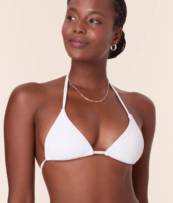Swimdress - style bikini sets on discount with a tiered skirt and a bandeau top for a more feminine lookThe String Bikini Top - Eco Ribbed - White Swimdress - style bikini sets on discount with a tiered skirt and a bandeau top for a more feminine lookThe String Bikini Top - Eco Ribbed - White