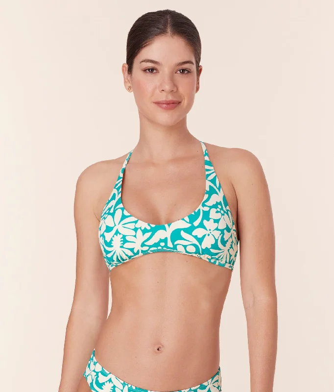 Monokini - style swimsuits on discount with a unique cut, a high - neck, and a cut - out side for a sophisticated and modern beach lookThe Valencia Top - Eco Nylon - Spruce Flora Monokini - style swimsuits on discount with a unique cut, a high - neck, and a cut - out side for a sophisticated and modern beach lookThe Valencia Top - Eco Nylon - Spruce Flora