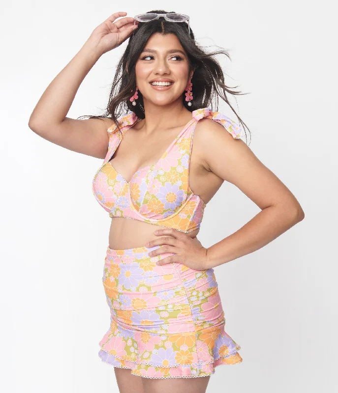 Underwire bikini tops on special offer for enhanced support and a lifted lookUnique Vintage Avocado & Multicolor Daisy Print Alice Swim Skirt