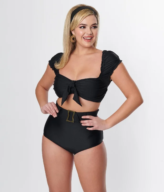 Bra - style bandeau one - piece swimsuits on special offer for added supportUnique Vintage Black High Waist Belted Swim Bottom Bra - style bandeau one - piece swimsuits on special offer for added supportUnique Vintage Black High Waist Belted Swim Bottom