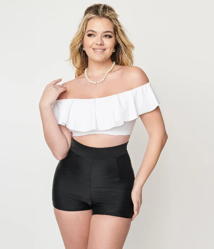 High - neck bikini tops on sale for a more modest and elegant lookUnique Vintage Black High Waist Capitola Swim Shorts High - neck bikini tops on sale for a more modest and elegant lookUnique Vintage Black High Waist Capitola Swim Shorts