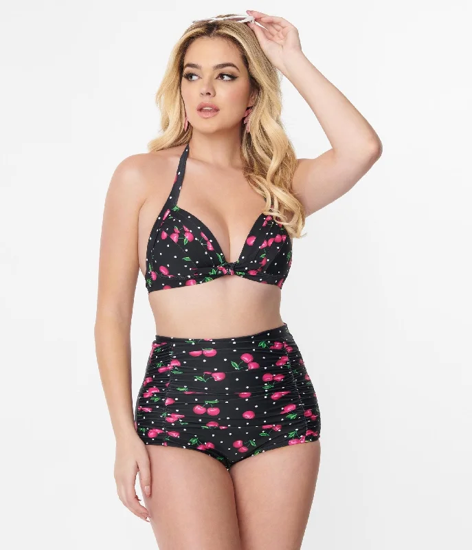 Underwire balconette bikini tops on special offer for a sexy and supportive fitUnique Vintage Black & Hot Pink Cherry Pin Dot Monroe Swim Top Underwire balconette bikini tops on special offer for a sexy and supportive fitUnique Vintage Black & Hot Pink Cherry Pin Dot Monroe Swim Top