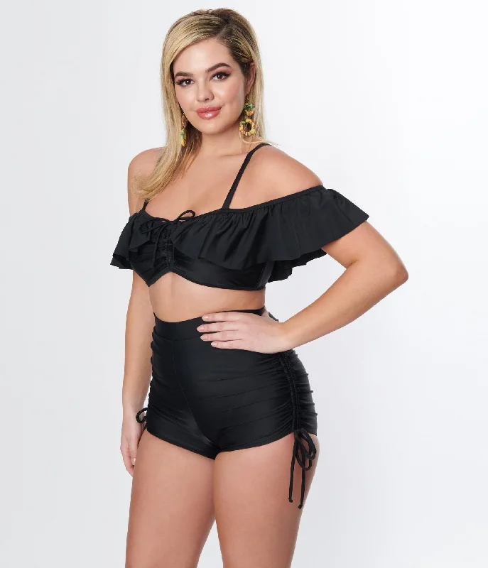 Tassel - adorned bikini tops on sale for a more bohemian styleUnique Vintage Black Ruffle Swim Top Tassel - adorned bikini tops on sale for a more bohemian styleUnique Vintage Black Ruffle Swim Top
