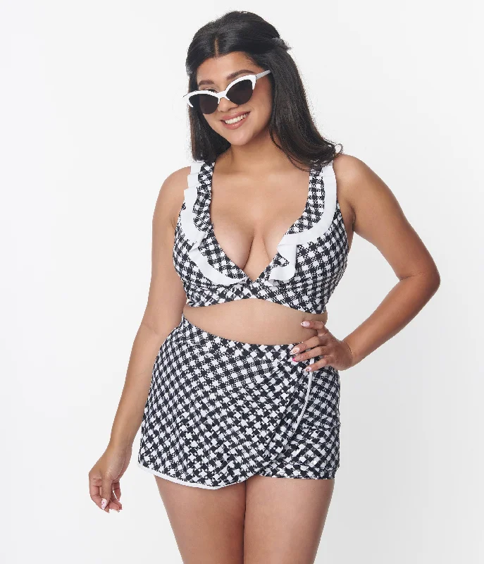 Tie - dye bikini sets on promotion in vibrant colors for a fun and eye - catching beach lookUnique Vintage Black & White Gingham High Waist Skort Swim Bottom Tie - dye bikini sets on promotion in vibrant colors for a fun and eye - catching beach lookUnique Vintage Black & White Gingham High Waist Skort Swim Bottom