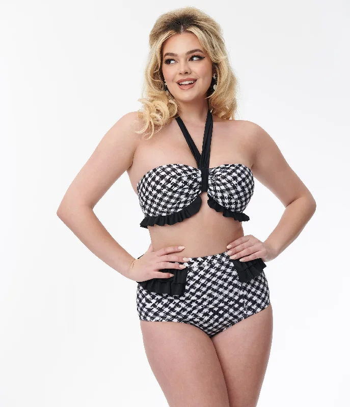 One - shoulder bikini tops promotion for a trendy and unique lookUnique Vintage Black & White Gingham Ruffle Swim Bottom One - shoulder bikini tops promotion for a trendy and unique lookUnique Vintage Black & White Gingham Ruffle Swim Bottom