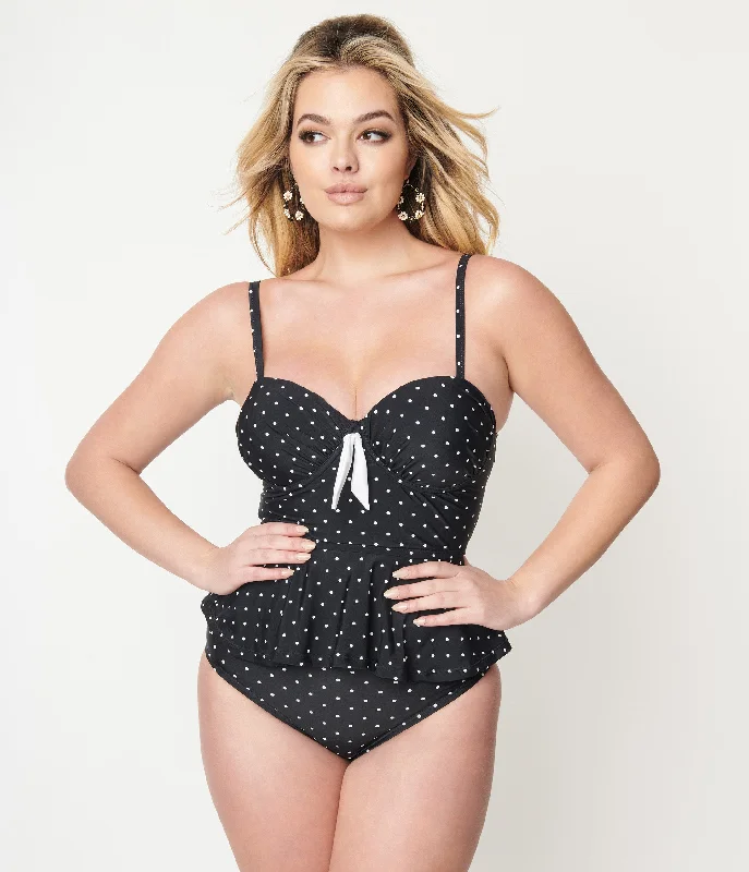 High waisted bikini sets on promotion with a ruched front for a flattering fitUnique Vintage Black & White Pin Dot Daphne Swim Bottoms High waisted bikini sets on promotion with a ruched front for a flattering fitUnique Vintage Black & White Pin Dot Daphne Swim Bottoms