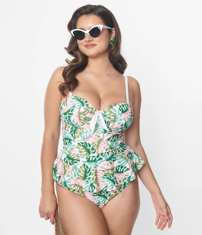 Bikini sets with detachable straps on sale for versatile styling optionsUnique Vintage Green & Pink Monstera Leaf Daphne Swim Bottoms Bikini sets with detachable straps on sale for versatile styling optionsUnique Vintage Green & Pink Monstera Leaf Daphne Swim Bottoms