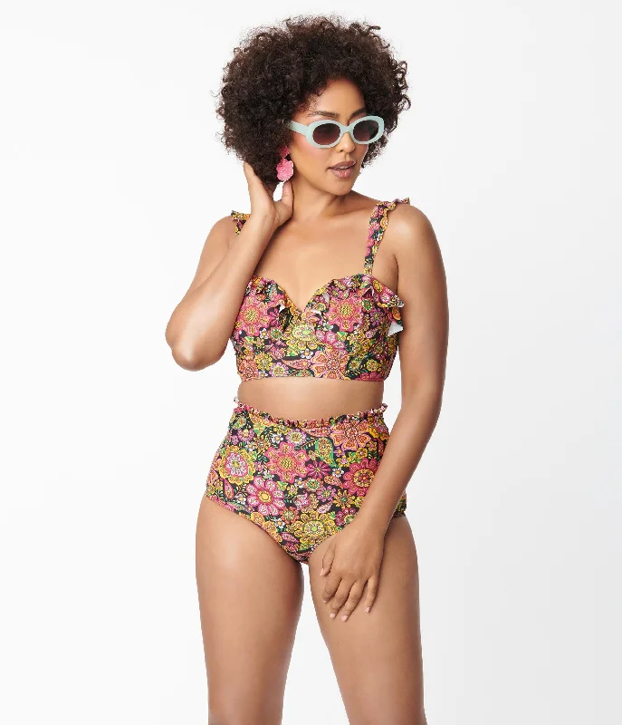 Lace - trimmed bikini sets on sale in a pastel - colored combination for a feminine and elegant beach styleUnique Vintage 1960s Kaleidoscope Floral Cape May Swim Bottoms Lace - trimmed bikini sets on sale in a pastel - colored combination for a feminine and elegant beach styleUnique Vintage 1960s Kaleidoscope Floral Cape May Swim Bottoms