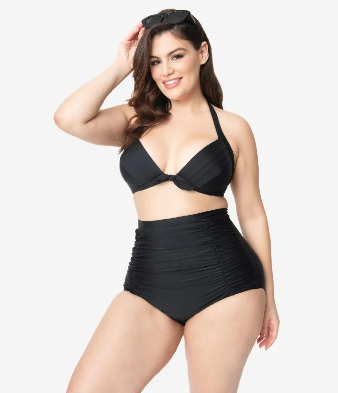 Cut - out one - piece swimsuits on discount with a halter neck for a unique styleUnique Vintage Plus Size All Black Monroe High Waist Bikini Bottom