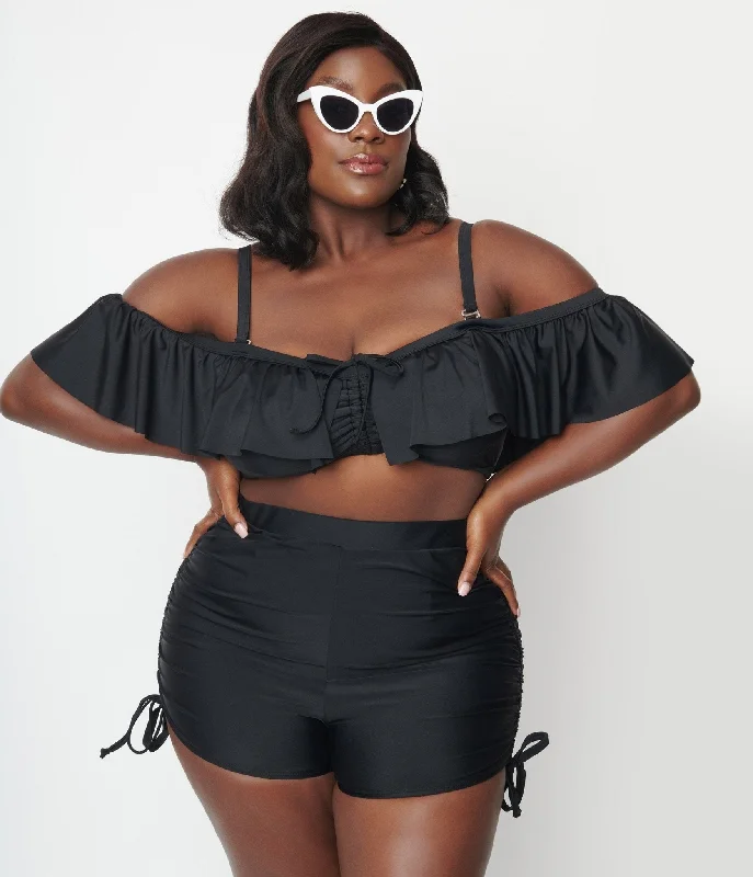 Printed mesh one - piece swimsuits on discount for a trendy and breathable beach optionUnique Vintage Plus Size Black Pull Tie Swim Shorts Printed mesh one - piece swimsuits on discount for a trendy and breathable beach optionUnique Vintage Plus Size Black Pull Tie Swim Shorts