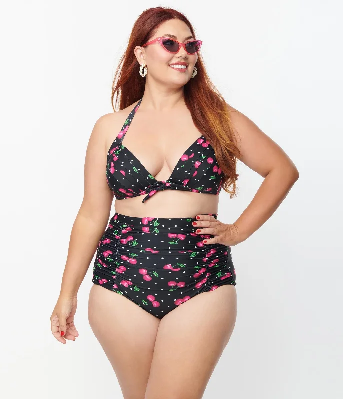Boyleg one - piece swimsuits on sale with a stretchy fabric for comfortUnique Vintage Plus Size 1950s Black & Hot Pink Cherry Pin Dot Monroe Swim Bottom Boyleg one - piece swimsuits on sale with a stretchy fabric for comfortUnique Vintage Plus Size 1950s Black & Hot Pink Cherry Pin Dot Monroe Swim Bottom
