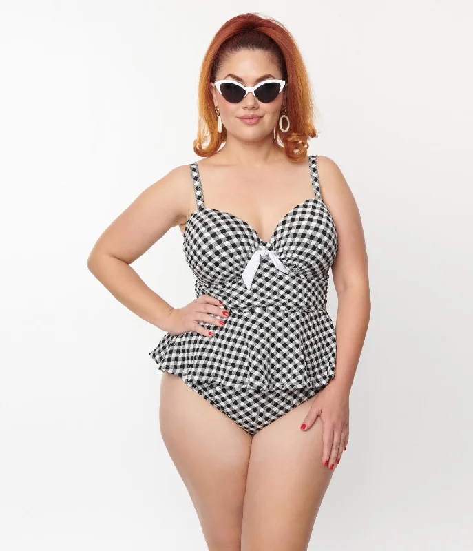 Metallic - trimmed one - piece swimsuits on sale for a touch of luxury and glamourUnique Vintage Plus Size Black & White Gingham Daphne Swim Bottoms Metallic - trimmed one - piece swimsuits on sale for a touch of luxury and glamourUnique Vintage Plus Size Black & White Gingham Daphne Swim Bottoms